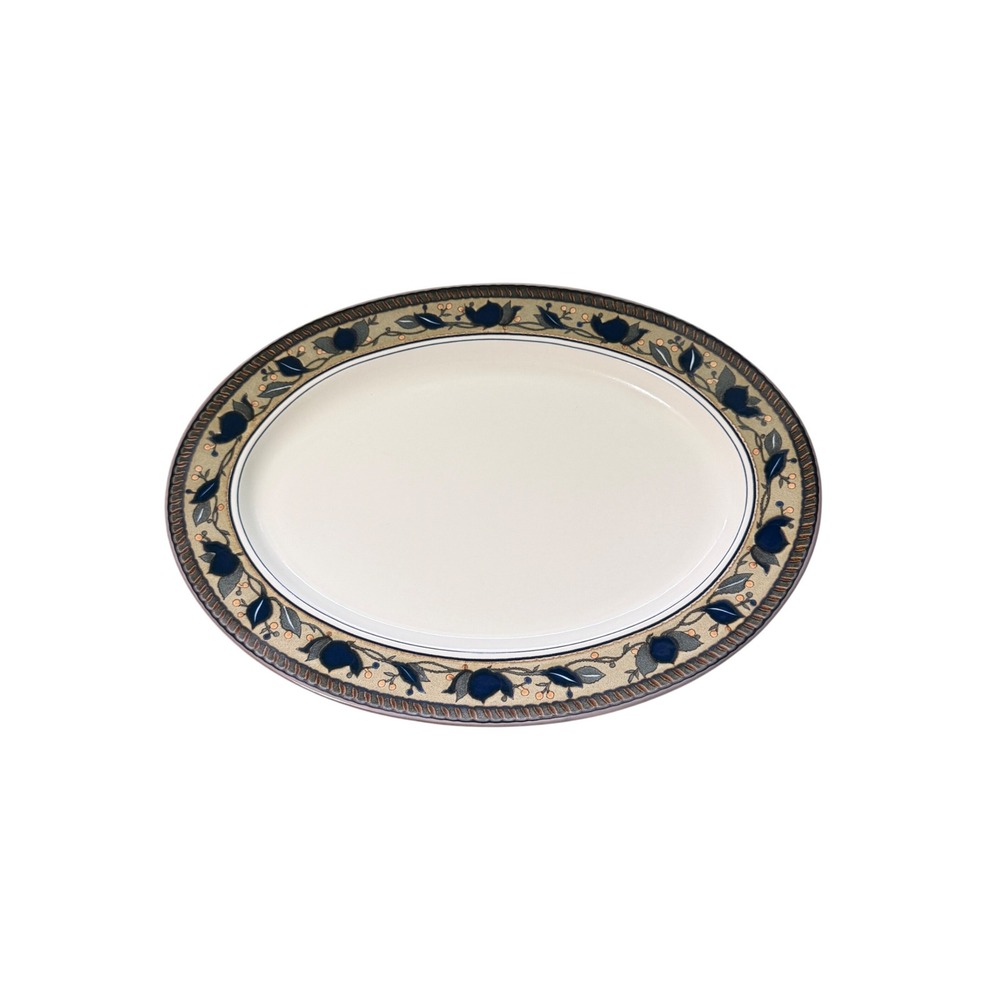 Mikasa Serving Platter Unisex 15in Blue Green Arabella Intaglio CAC01 Floral